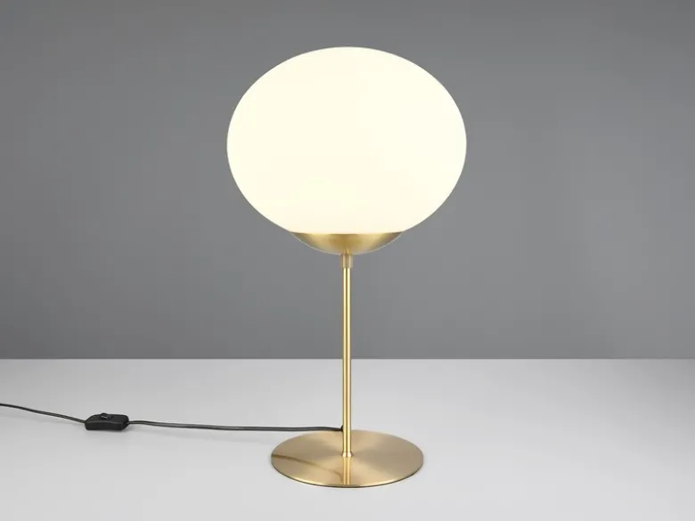 Große Retro LED Tischleuchte Messing mit Glaskugel, Höhe 52cm