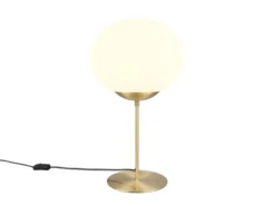Große Retro LED Tischleuchte Messing mit Glaskugel, Höhe 52cm