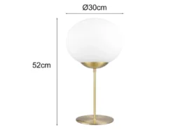 Große Retro LED Tischleuchte Messing mit Glaskugel, Höhe 52cm