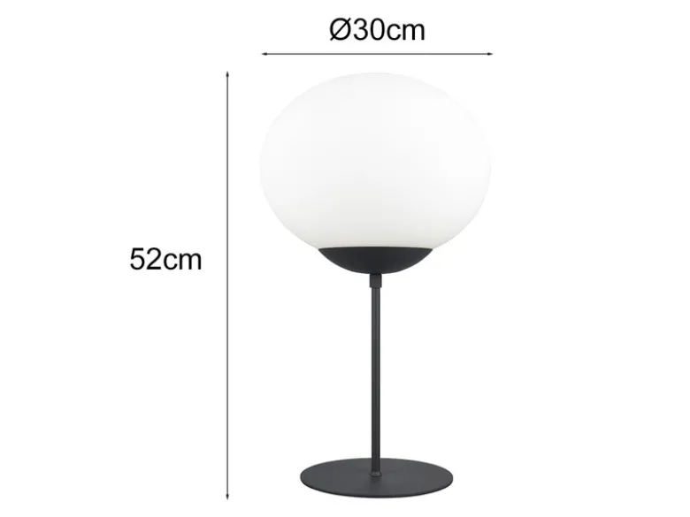 Große Retro LED Tischleuchte Schwarz mit Glaskugel, Höhe 52cm