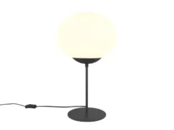 Große Retro LED Tischleuchte Schwarz mit Glaskugel, Höhe 52cm