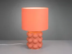 Große Retro Tischlampe KATE mit Keramikfuß & Stoffschirm Orange, Höhe 47cm