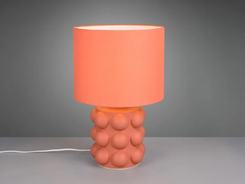 Große Retro Tischlampe KATE mit Keramikfuß & Stoffschirm Orange, Höhe 47cm