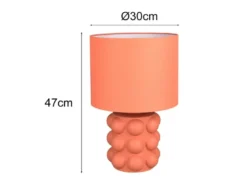 Große Retro Tischlampe KATE mit Keramikfuß & Stoffschirm Orange, Höhe 47cm