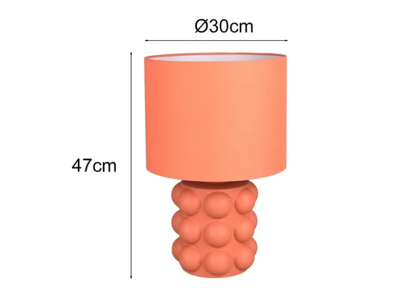 Große Retro Tischlampe KATE mit Keramikfuß & Stoffschirm Orange, Höhe 47cm