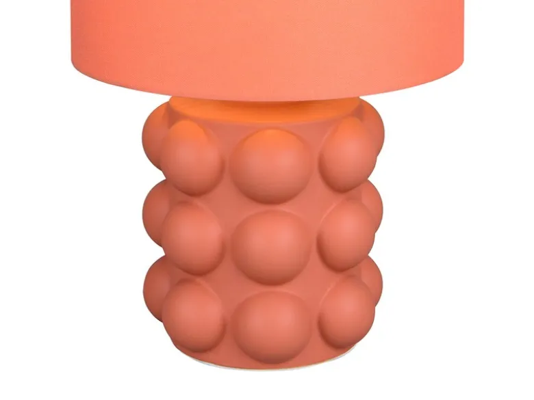 Große Retro Tischlampe KATE mit Keramikfuß & Stoffschirm Orange, Höhe 47cm