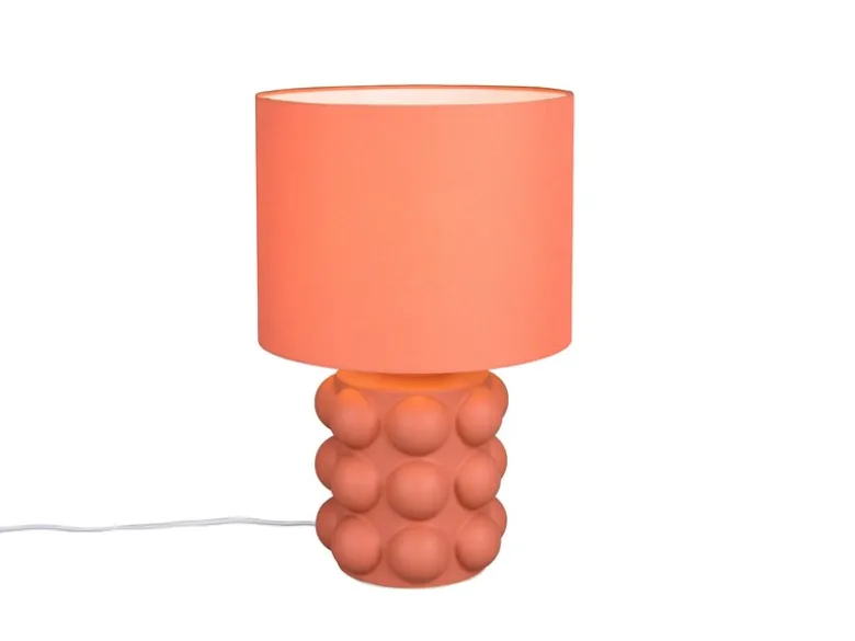 Große Retro Tischlampe KATE mit Keramikfuß & Stoffschirm Orange, Höhe 47cm