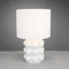 Große Retro Tischlampe KATE mit Keramikfuß & Stoffschirm Weiß, Höhe 47cm
