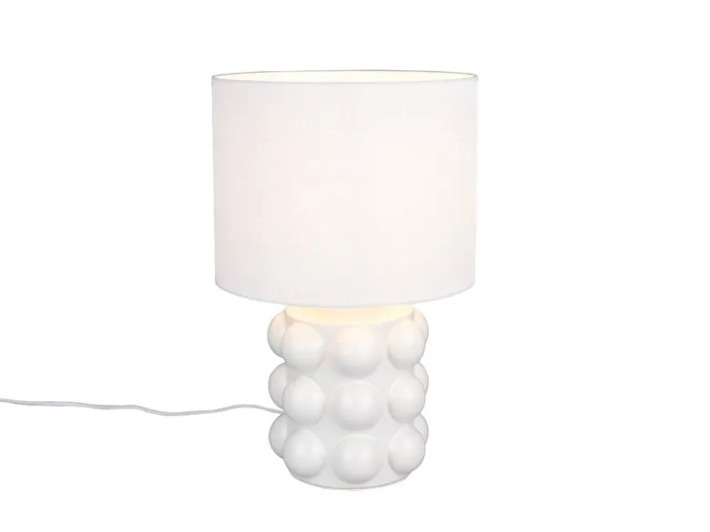 Große Retro Tischlampe KATE mit Keramikfuß & Stoffschirm Weiß, Höhe 47cm