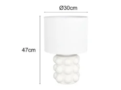 Große Retro Tischlampe KATE mit Keramikfuß & Stoffschirm Weiß, Höhe 47cm