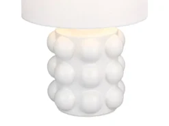 Große Retro Tischlampe KATE mit Keramikfuß & Stoffschirm Weiß, Höhe 47cm