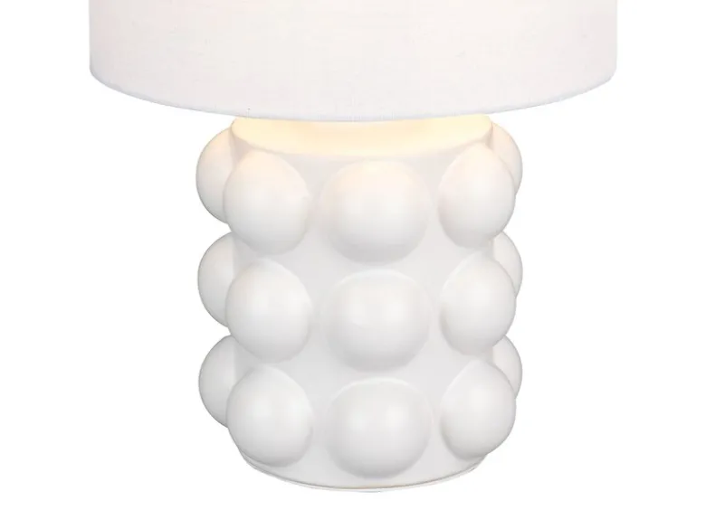 Große Retro Tischlampe KATE mit Keramikfuß & Stoffschirm Weiß, Höhe 47cm