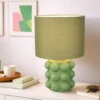 Große Retro Tischlampe KATE mit Keramikfuß & Stoffschirm Grün, Höhe 47cm