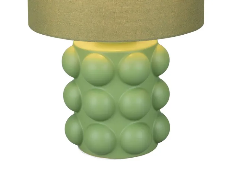 Große Retro Tischlampe KATE mit Keramikfuß & Stoffschirm Grün, Höhe 47cm
