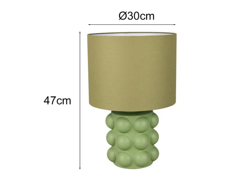 Große Retro Tischlampe KATE mit Keramikfuß & Stoffschirm Grün, Höhe 47cm