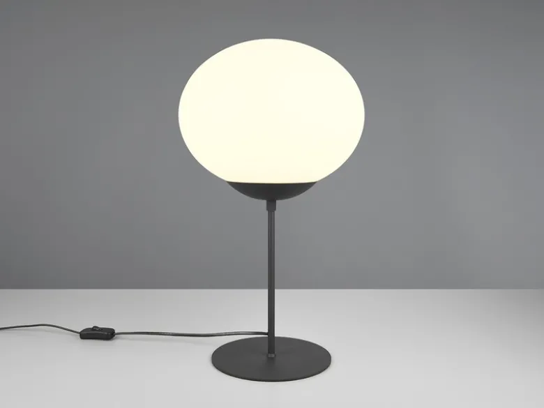 Große Retro Tischleuchte FOMENTO Schwarz mit Glaskugel, Höhe 52cm