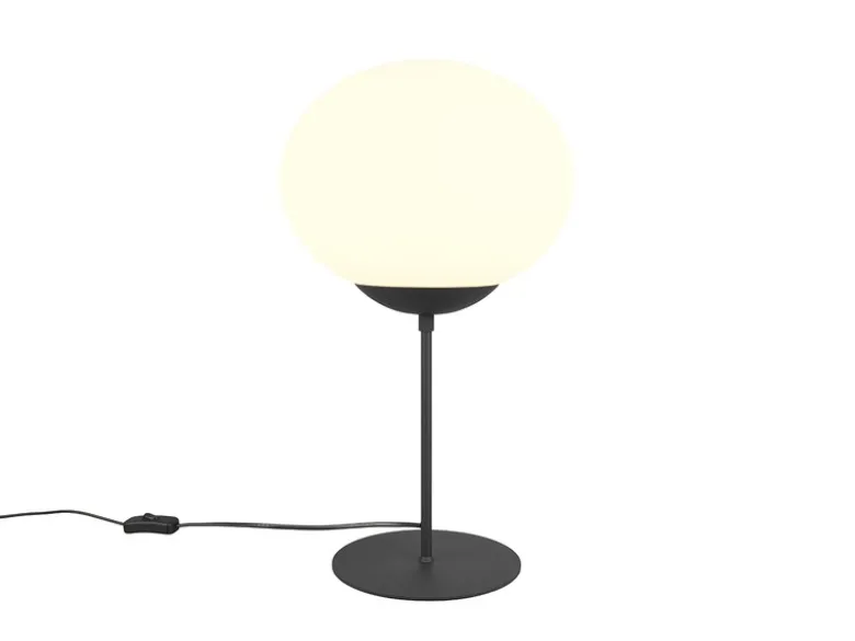 Große Retro Tischleuchte FOMENTO Schwarz mit Glaskugel, Höhe 52cm