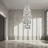Großer Kronleuchter PIPER mit filigranem Kristall Glas, Chrom, bis 3,75m lang