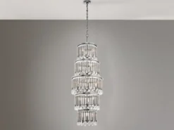 Großer Kronleuchter PIPER mit filigranem Kristall Glas, Chrom, bis 3,75m lang