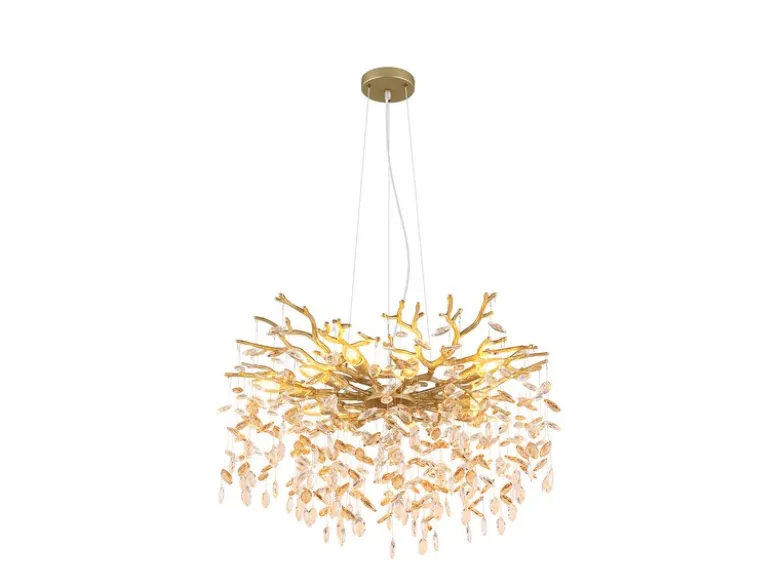 Großer Kronleuchter QUEENA Gold 10-flammig mit Glas Kristall 2-farbig Ø 80cm