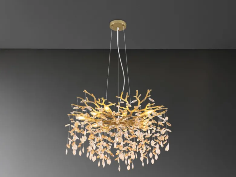 Großer Kronleuchter QUEENA Gold 10-flammig mit Glas Kristall 2-farbig Ø 80cm