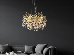 Großer Kronleuchter QUEENA Gold 10-flammig mit Glas Kristall 2-farbig Ø 80cm