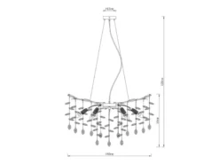 Großer Kronleuchter QUEENA Silber 10-flammig mit Glas Kristall 2-farbig Ø 80cm