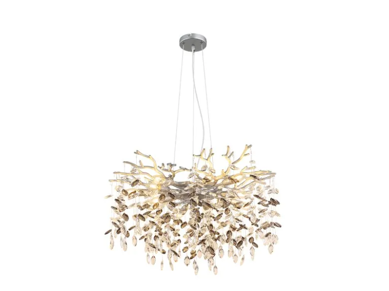 Großer Kronleuchter QUEENA Silber 10-flammig mit Glas Kristall 2-farbig Ø 80cm