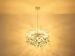 Großer Kronleuchter QUEENA Silber 10-flammig mit Glas Kristall 2-farbig Ø 80cm