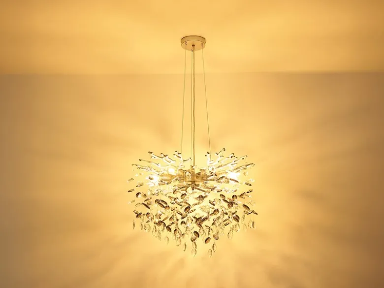 Großer Kronleuchter QUEENA Silber 10-flammig mit Glas Kristall 2-farbig Ø 80cm
