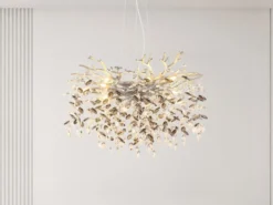 Großer Kronleuchter QUEENA Silber 10-flammig mit Glas Kristall 2-farbig Ø 80cm