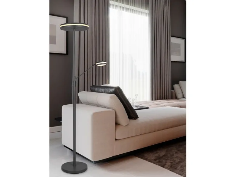 Großer LED Deckenfluter FRANKLIN mit Lesearm, Höhe 181cm, Anthrazit