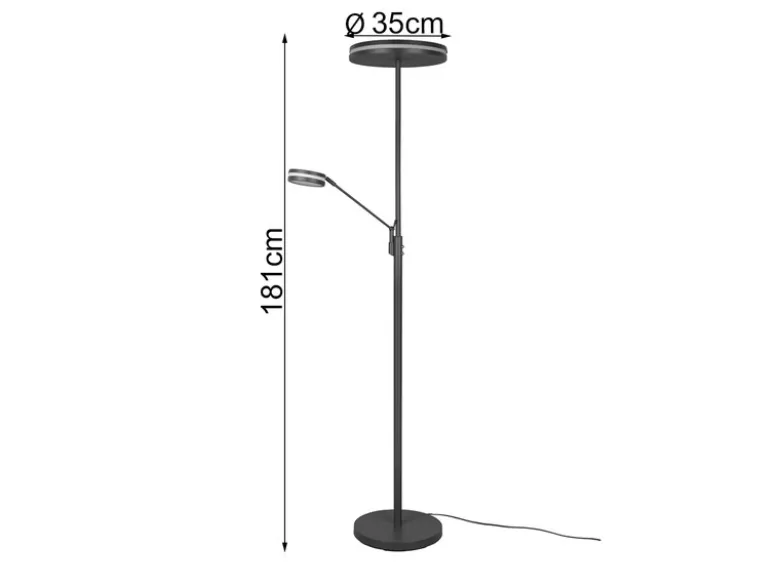 Großer LED Deckenfluter FRANKLIN mit Lesearm, Höhe 181cm, Anthrazit