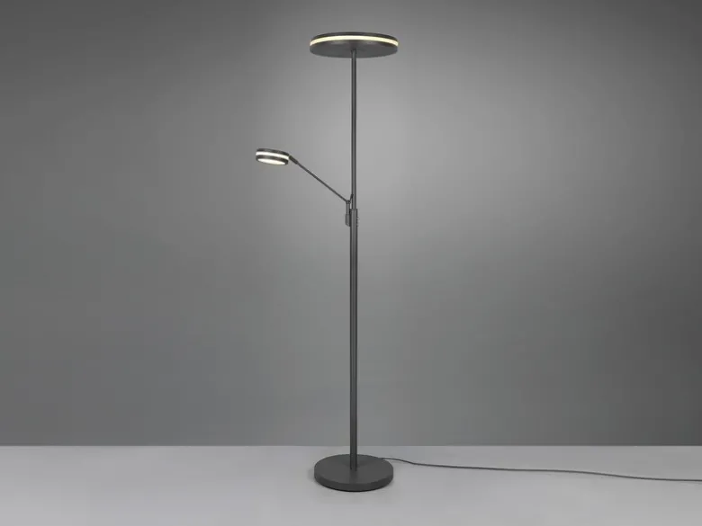 Großer LED Deckenfluter FRANKLIN mit Lesearm, Höhe 181cm, Anthrazit