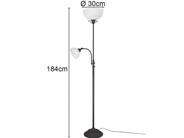 Großer LED Deckenfluter im Landhausstil mit Leselampe, Höhe 184cm