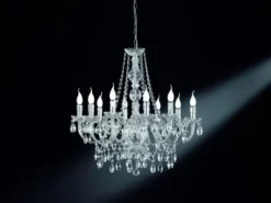 Großer LED Kronleuchter 10-flammig Silber Chrom mit Acryl Kristall Ø 76cm