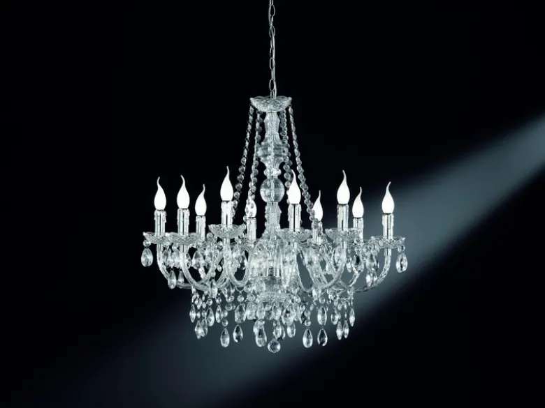 Großer LED Kronleuchter 10-flammig Silber Chrom mit Acryl Kristall Ø 76cm