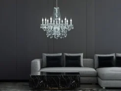 Großer LED Kronleuchter 10-flammig Silber Chrom mit Acryl Kristall Ø 76cm