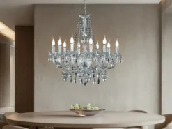 Großer LED Kronleuchter 10-flammig Silber Chrom mit Acryl Kristall Ø 76cm