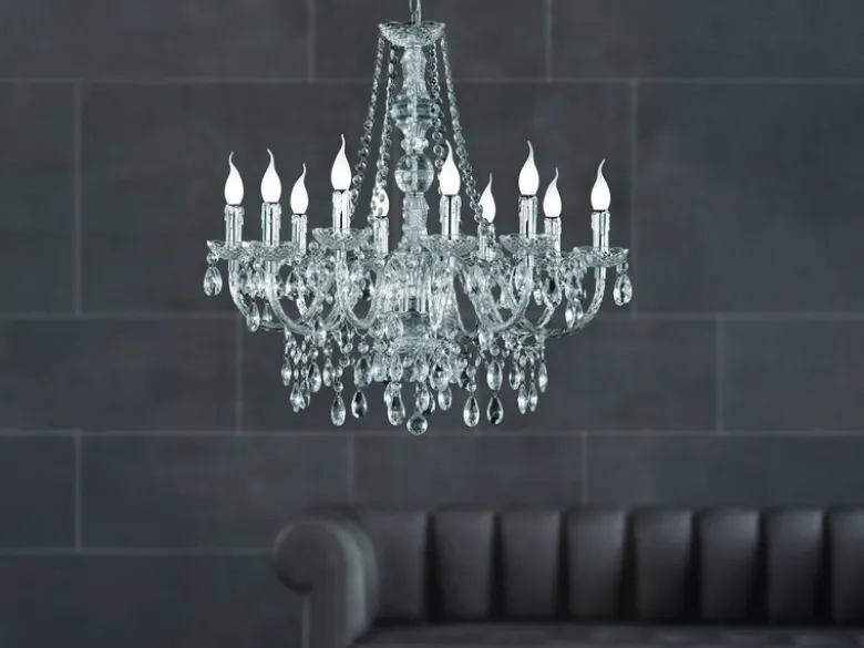 Großer LED Kronleuchter 10-flammig Silber Chrom mit Acryl Kristall Ø 76cm