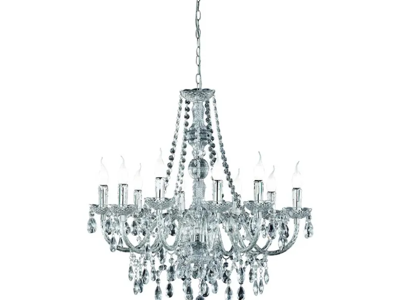 Großer LED Kronleuchter 10-flammig Silber Chrom mit Acryl Kristall Ø 76cm