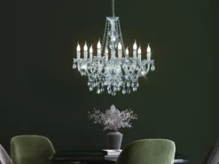 Großer LED Kronleuchter 10-flammig Silber Chrom mit Acryl Kristall Ø 76cm