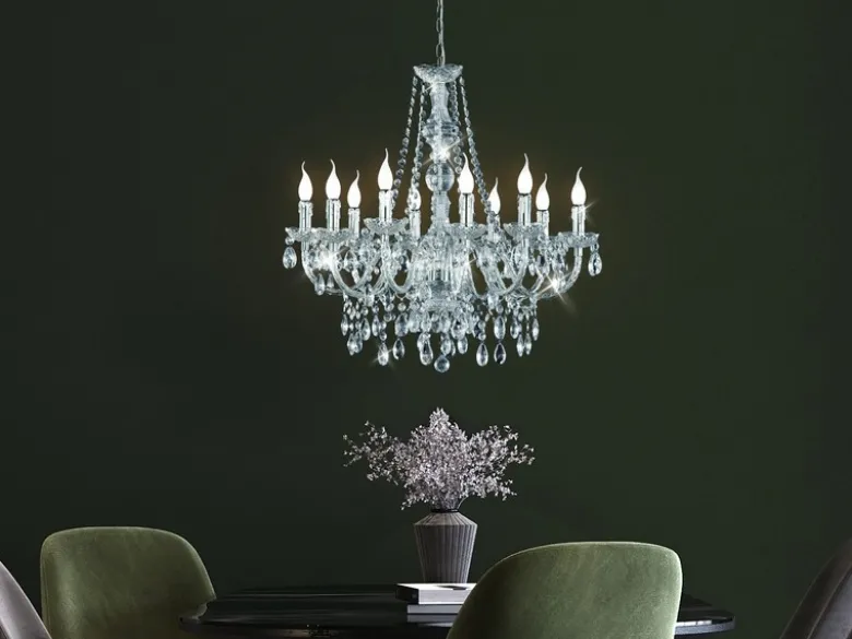 Großer LED Kronleuchter 10-flammig Silber Chrom mit Acryl Kristall Ø 76cm