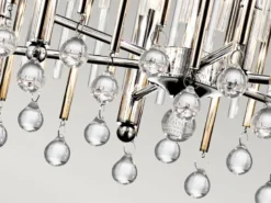 Großer LED Kronleuchter 6-flammig mit filigranem Kristall Glas Chrom, Ø 61,6cm