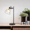 Große Schreibtischleuchte JEROME mit Rattan & Gitter Lampenschirm, Höhe 50cm