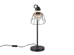 Große Schreibtischleuchte JEROME mit Rattan & Gitter Lampenschirm, Höhe 50cm