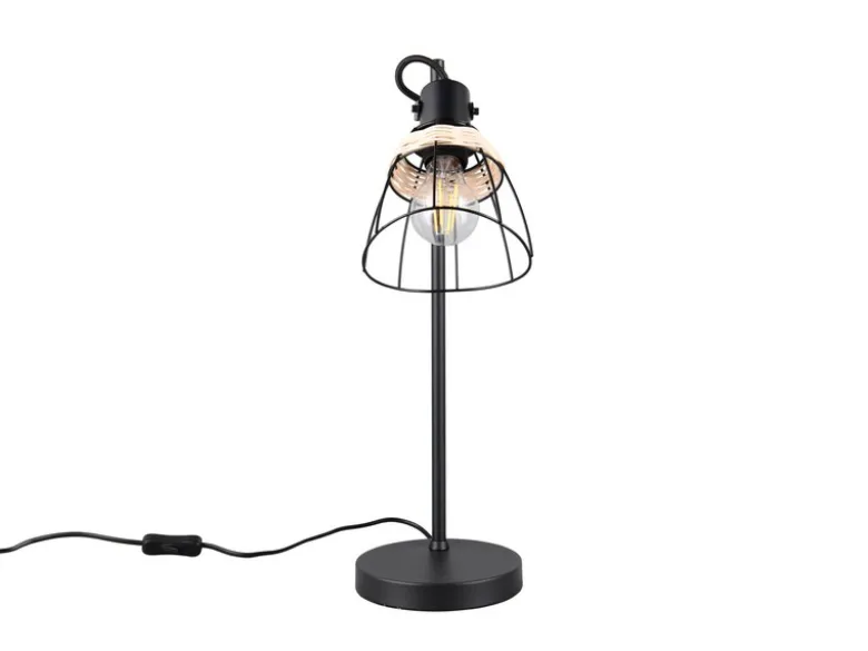 Große Schreibtischleuchte JEROME mit Rattan & Gitter Lampenschirm, Höhe 50cm