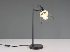 Große Schreibtischleuchte JEROME mit Rattan & Gitter Lampenschirm, Höhe 50cm