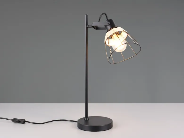 Große Schreibtischleuchte JEROME mit Rattan & Gitter Lampenschirm, Höhe 50cm