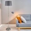 Große Stehlampe HENTA mit Leselampe und Stoffschirm Grau, Höhe 170cm